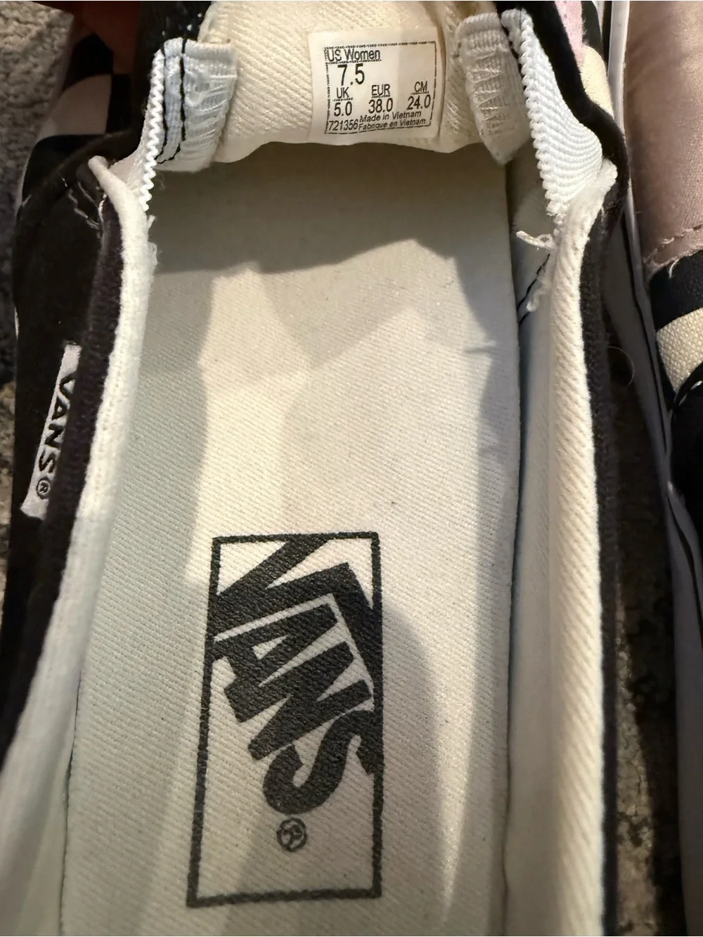 Vans Black & White Checkerboard Slip-On with Pink Rose Patches